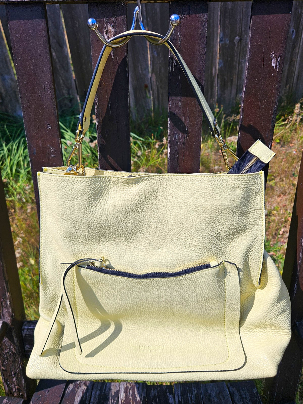 Messeri Ferenzi Leather Made In Italy Yellow Shoulder Bag Zip/Magnetic Pockets